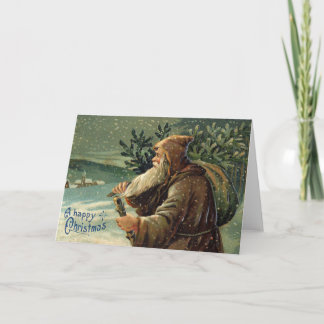 Carte Vintage Christmas Card, Santa Claus and Tree