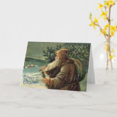 Carte Vintage Christmas Card, Santa Claus and Tree (Fleur jaune)