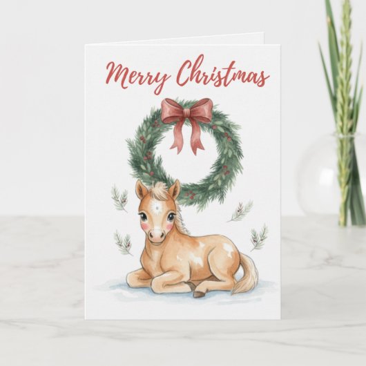 Carte Vintage Christmas Foal with Holiday Wreath Card (Devant)