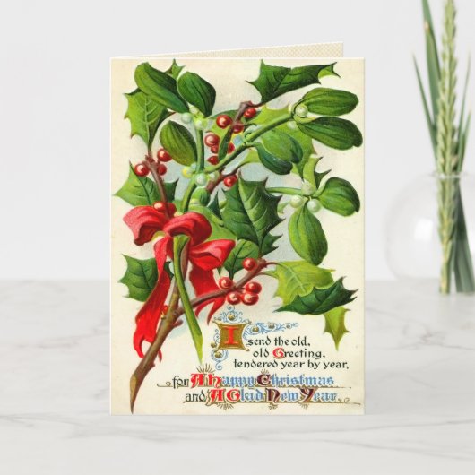 Carte Vintage Christmas Holly (Devant)