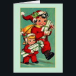 Carte Vintage Christmas Note<br><div class="desc">Carte de Noël rétro / Vintage. Adorables enfants habillés en costumes Père Noël pendant qu'ils livrent des cadeaux de Noël!</div>