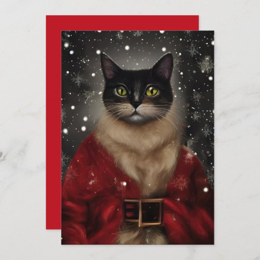 Carte Vintage Christmas Père Noël Cat Flat Note (Devant / Derrière)