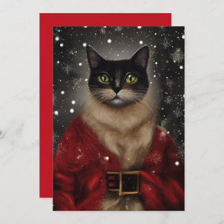 Carte Vintage Christmas Père Noël Cat Flat Note