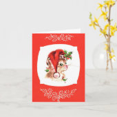 Carte Vintage Christmas Père Noël Kitten (Fleur jaune)