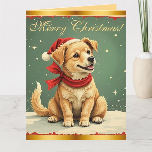 Carte Vintage Christmas Puppy Retro Christmas (Devant)