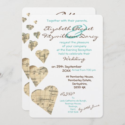 Carte vintage Coeurs Soirée Invitation (Devant / Derrière)