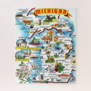 Carte Vintage colorée Michigan Jigsaw Puzzle
