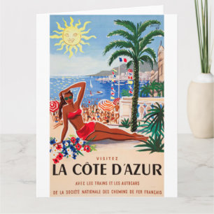 Carte Vintage Côte d'Azur Beach Girl