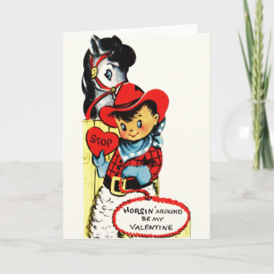 Carte vintage Cowboy et Horse Valentine's Day Card