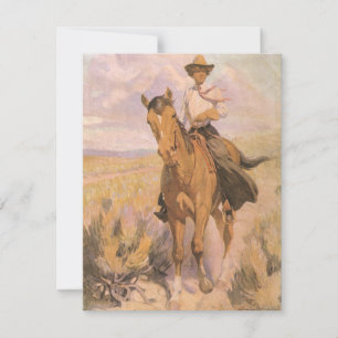 Carte Vintage Cowgirl Cowboy, Femme à Cheval par Dunton