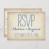 Carte vintage Crème Bleu Rustique Mariage RSVP POS (Devant / Derrière)