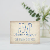 Carte vintage Crème Bleu Rustique Mariage RSVP POS (Debout devant)