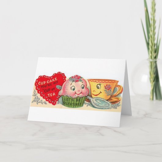 Carte vintage Cupcake and Teacup Valentine's Day (Devant)