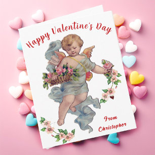 Carte vintage Cupid Valentine's Day Card Floral Ch