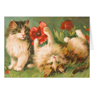 Carte Vintage Cute Cats at Play