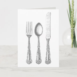 Carte Vintage Cutlery Fork, Knife, Spoon Greeting