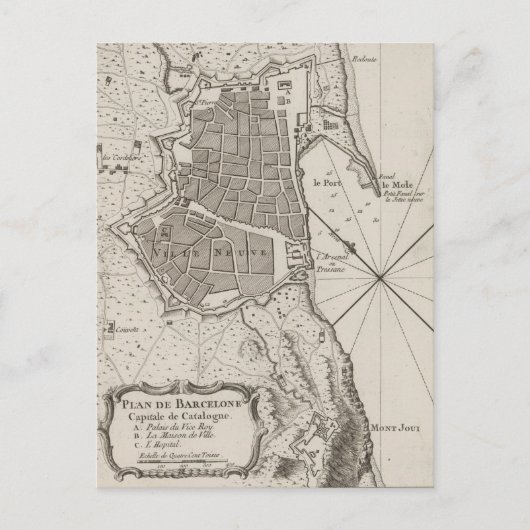 Carte vintage de Barcelone Espagne (1764) (Devant)