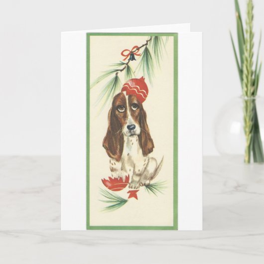 Carte vintage de Basset Hound de Noël (Devant)