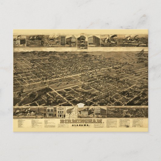 Carte vintage de Birmingham, Alabama (1885) (Devant)