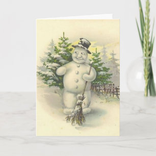 Carte vintage de bonhomme de neige souriant