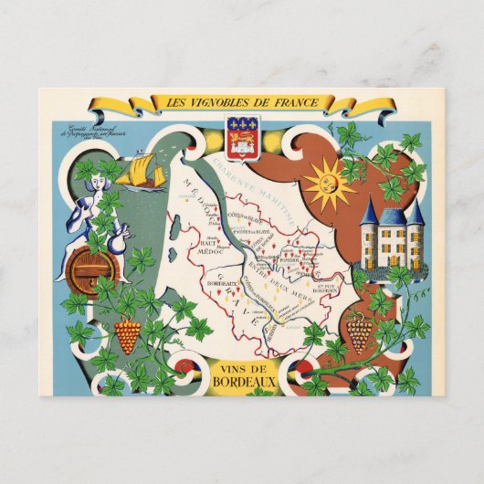 Carte Vintage de Bordeaux, France (Devant)