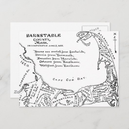 Carte vintage de Cape Cod (1890) (Devant / Derrière)