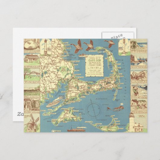 Carte vintage de Cape Cod (1940) (Devant / Derrière)