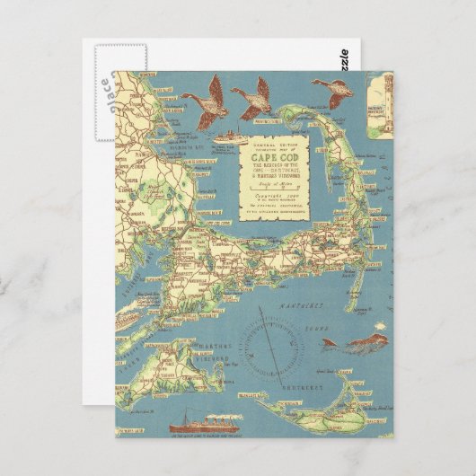 Carte vintage de Cape Cod (1940) (Devant / Derrière)