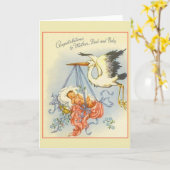 Carte vintage de félicitations pour bébé (Fleur jaune)