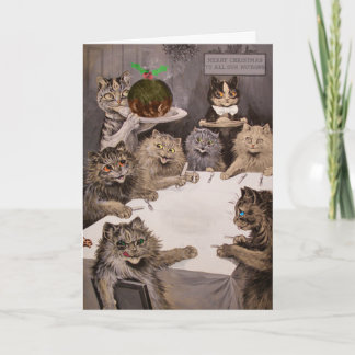 Carte vintage de fête de Noël de chats de Louis