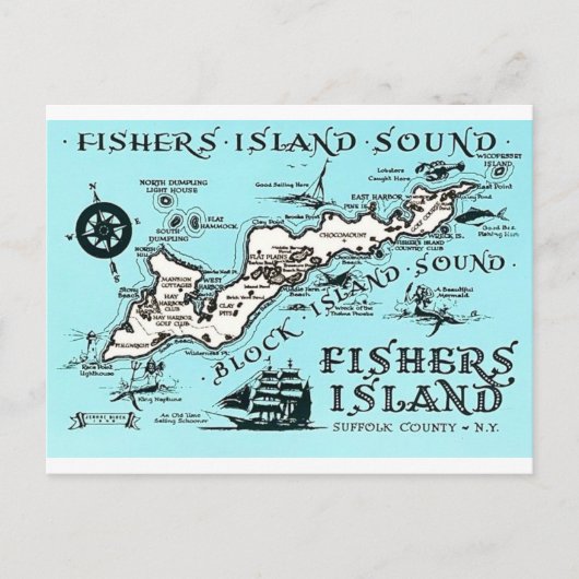 Carte vintage de Fishers Island NY (Devant)