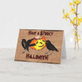 Carte vintage de Halloween de citrouille et de (Fleur jaune)