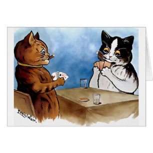 Carte vintage de joueur de poker de chat par Louis