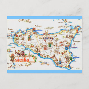 Carte vintage de la Sicile - Carte postale
