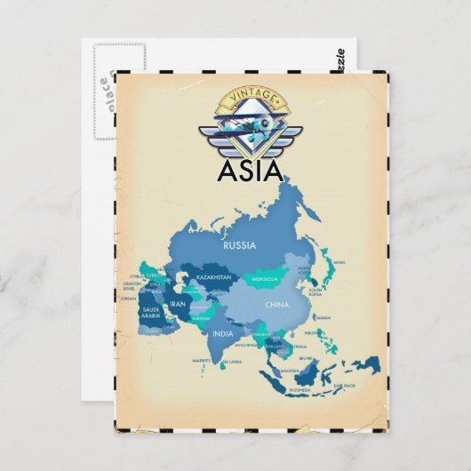 Carte vintage De L'Asie (Devant / Derrière)