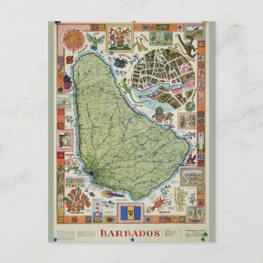 Carte vintage de l'île de la Barbade (Devant)