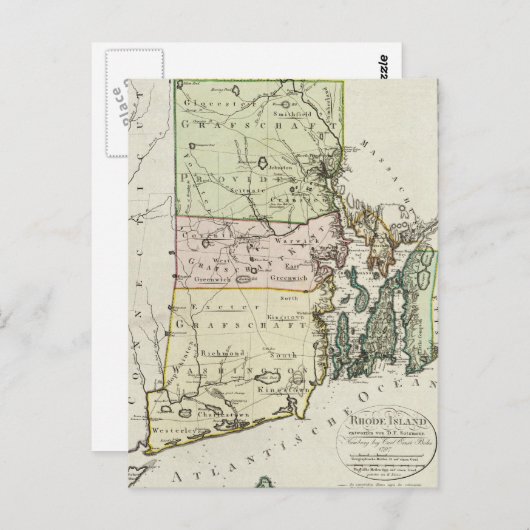 Carte vintage de l'île Rhode (1797) (Devant / Derrière)