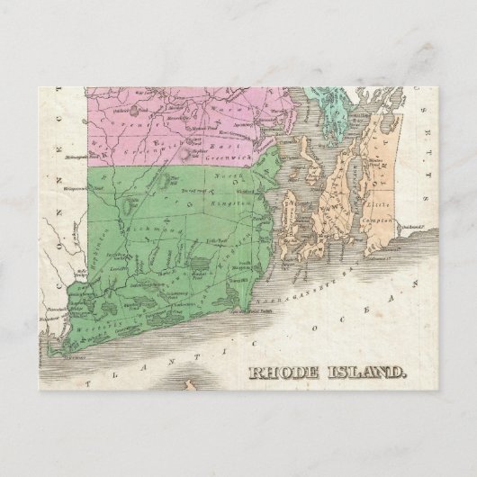 Carte vintage de l'île Rhode (1827) (Devant)