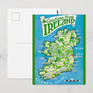 Carte vintage de l'Irlande sur carte postale