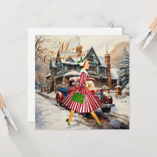 Carte vintage de Noël 1950 (Devant/Arrière en situation)