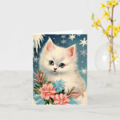 Carte vintage de Noël avec un chaton | Rétro adora (Fleur jaune)