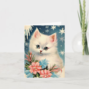 Carte vintage de Noël avec un chaton   Rétro adora