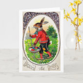 Carte vintage de Pâques avec lapin et œuf (Fleur jaune)