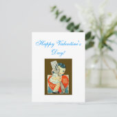 carte vintage de Saint-Valentin ; fille avec la (Debout devant)