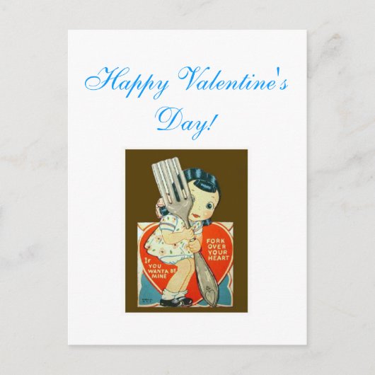 carte vintage de Saint-Valentin ; fille avec la (Devant)