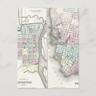 Carte vintage de Savannah et Charleston (1855)