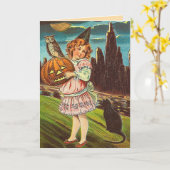 Carte vintage de sorcière de Halloween (Fleur jaune)