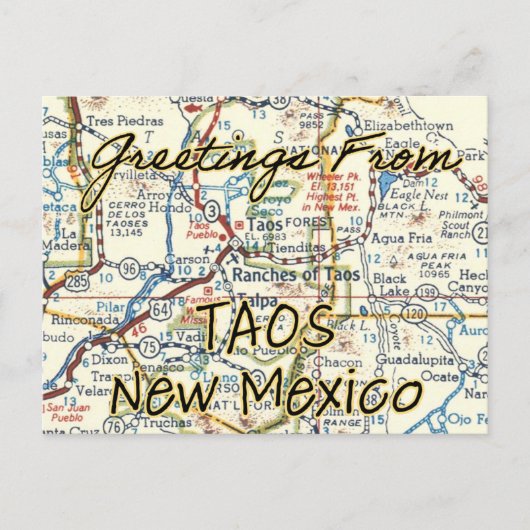 Carte Vintage de Taos Nouveau-Mexique (Devant)