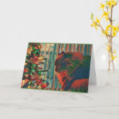 Carte vintage de vacances de chat de Noël (Fleur jaune)