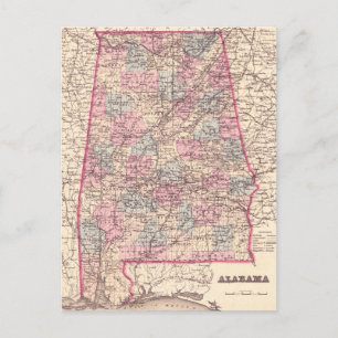 Carte vintage des comtés de l'Alabama (1876)